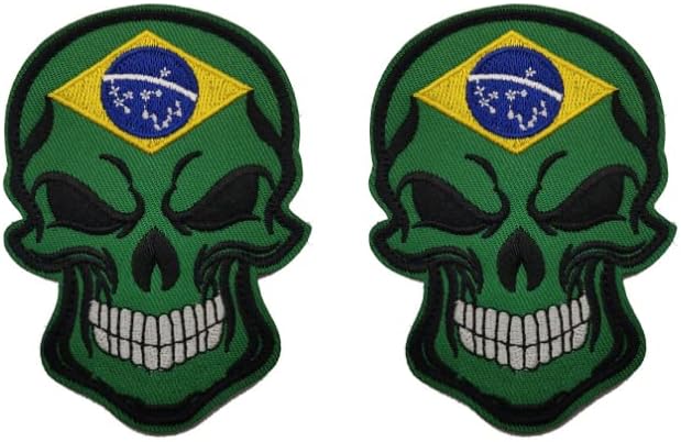 2 парчиња знаме на бразилско череп извезени закрпи за везење крпа за крпа за лепенка и јамка извезена лепенка