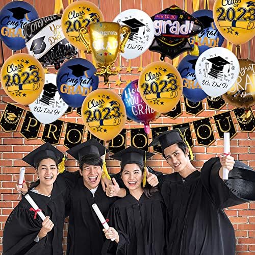 Дипломирање балони Декорации за забави 2023 година - Класа на балони со фолија од 2023 година честитки за дипломирање капа за фолија балони за