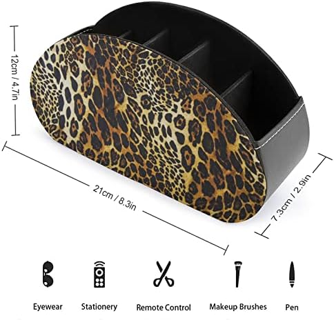 Леопард образец PU кожа ТВ далечински управувачи на канцеларија за складирање на канцеларија Организатор на десктоп со 5 оддели