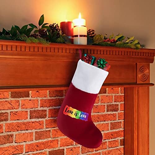 ЛГБТ геј гордост loveубов Божиќни чорапи за порибување со кадифен камин што виси за декор за домашно дрво