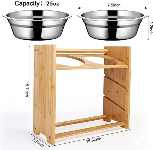 Покачени Куче Чинии За Средни Мали Кучиња, Прилагодливи Подигната Куче Сад Стојат со 2 Нерѓосувачки Челик Мачка Храна Вода Чинии, Навалена