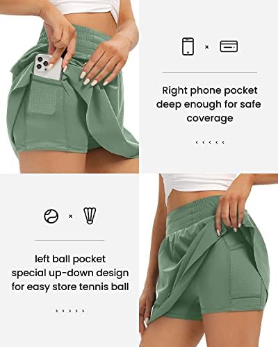 Colorskin плетиран тениски здолништа за жени со шорцеви со високи половини со здолниште на атлетски голф со џебови со џебови