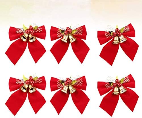 Абаодам 6 парчиња Божиќен Црвен Лак Со Ѕвонче Прекрасни Украси За Новогодишна Елка Додатоци За Ленти