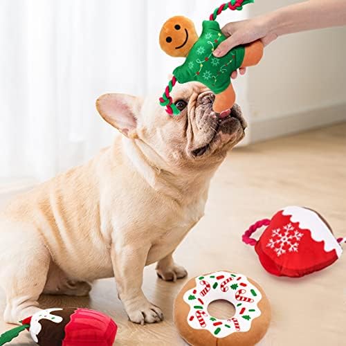 Божиќно Куче Писклива Играчка Плишани Играчки За Кучиња За Мали Кучиња Со Чкрипечи Интерактивни Играчки За Џвакање Кученца Симпатичен Мек Полнет
