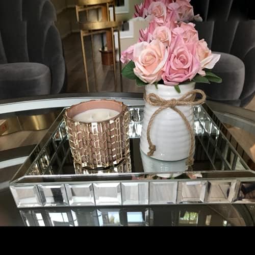 Организатор на правоаголник на состаноци 11 x 14 Декоративни сребрени мозаик огледало фиока суета фиока за сервирање сад за шминка за накит.