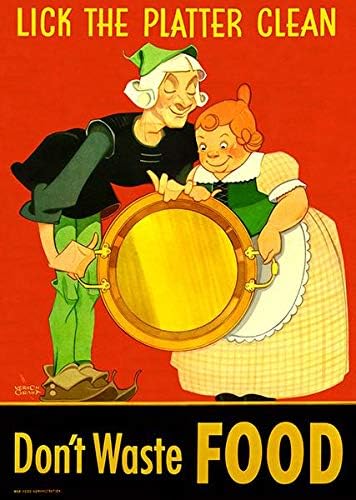Лиже чиста чинија - Не трошете храна - 1944 година - Втора светска војна - Постер за пропаганда