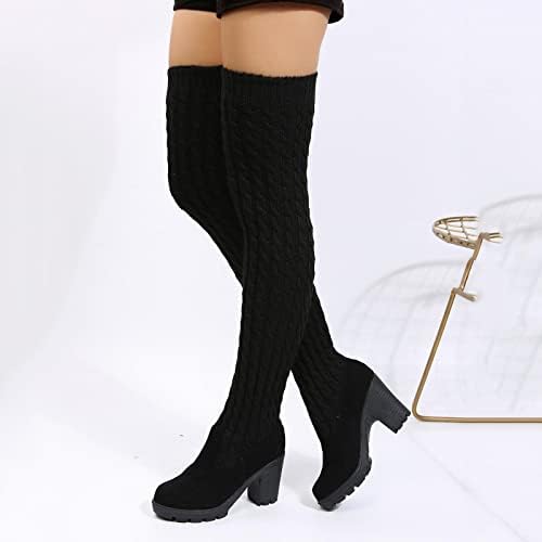 Над чизмите на коленото за женски модни плетени чорапи бутовите високи чизми чинлити пета со тркалезни топки топли снежни чизми
