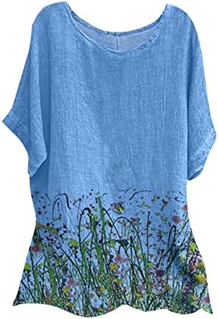 Nokmopo жени секси врвови мода лето лето 2023 тркалезниот врат пулвер печатен блуза со кратки ракави плус кошули со големина