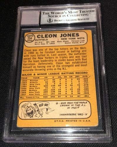 Клеон Џонс Потпиша 1968 Топс Њујорк Метс 254 Бекет Авто Одделение 10 Впишан - Бејзбол Плочи Автограм Картички