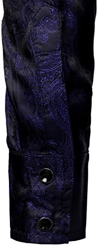 Zeroyaa Men's Paisley Jacquard Slim Fit Long Relly Button Dress Builds за забава за забава