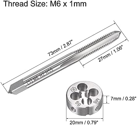 uxcell M6 x 1mm метрички допрете и сет за умирање, завртка за шраф на конец со тркалезно навојување, допрете и комплет за умирање за поправка