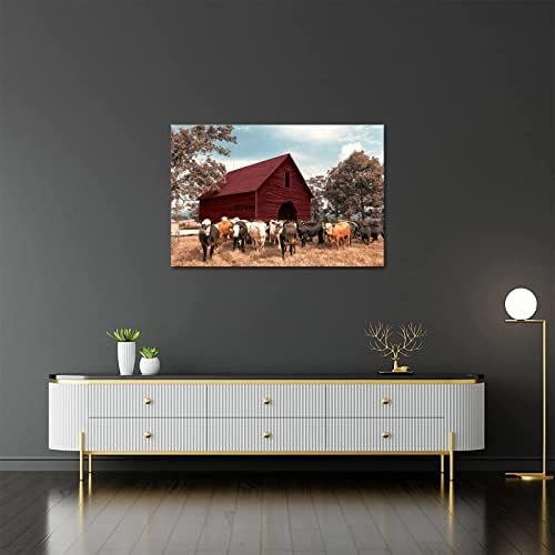 Yeilnm ретро фарма wallидни украси крави сликање платно отпечатоци црвена фарма куќа платно слики уметнички дела дома фарма кујна