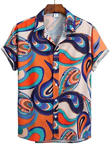 2023 година Нова лежерна машка лабава лапава боја за печатење во боја на кратки ракави со кратки ракави нагоре кошула плажа