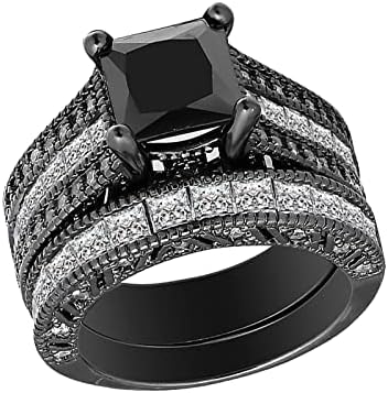 2023 Нови 2 во 1 женски гроздобер црн прстен дијамантски ангажман свадба бенд прстен