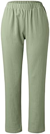 Памучни памучни постелнина, летни обични удобни широки нозе палацо јога каприс цврсти панталони во боја со џебови со џебови