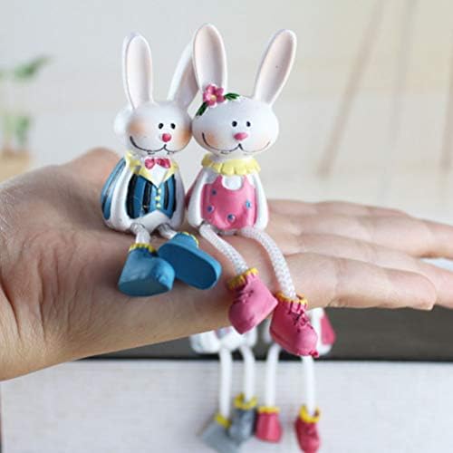 4PCS Велигденски зајаче зајачки полица за зајак фигурини со висини нозе мини зајаче фигурини смола за зајаци статуи за табели за табели за Велигденски