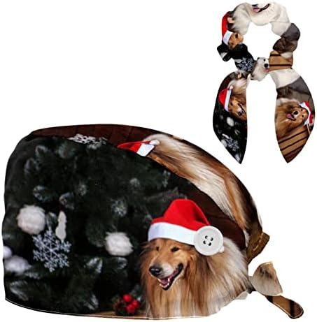 Медицинска медицинска сестра капачиња жени долга коса, Божиќно куче за Божиќ, прилагодливо работно капаче со копче и лак за коса