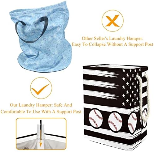 Бејзбол Американско Знаме Голема Пречка За Перење Со Лесна Рачка За Носење, Водоотпорна Корпа За Перење Што Се Склопува за Канти За Складирање