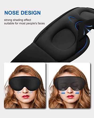 Mrsjeggy маска за очи за спиење, надградена 3D контурирана маска за пондерирана пондерирана затемнување со крило на носот, супер