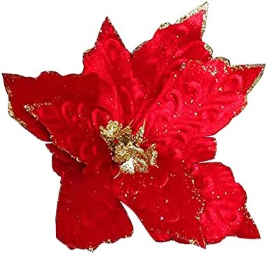 Исклучителни божиќни украсни подароци, 6 парчиња Божиќна Поинсетија, 11-инчен Украсен Свилен Цвет Од Новогодишна Елка,Вештачки