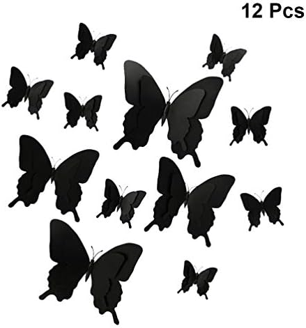 NUOBESTY 12PCS 3D Црна Пеперутка Ѕид Налепници Пеперутка Ѕид Налепници DIY Уметност Декорација Занаети За Расадник Спална Соба