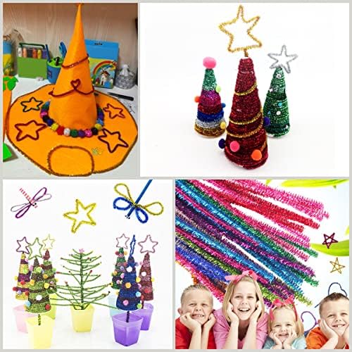 Difach_source 50pcs Сјајни чистачи на цевки Спаркл Chenille Tinsel Stems Cleaners Metallic Fuzzy Pipe Crusters Craft Supplies за правење на