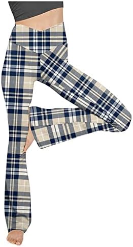 Maseенски модни обични панталони за јога - висока карирана карирана печатена стомачна контрола Редовни хеланки на вежбање на нозе