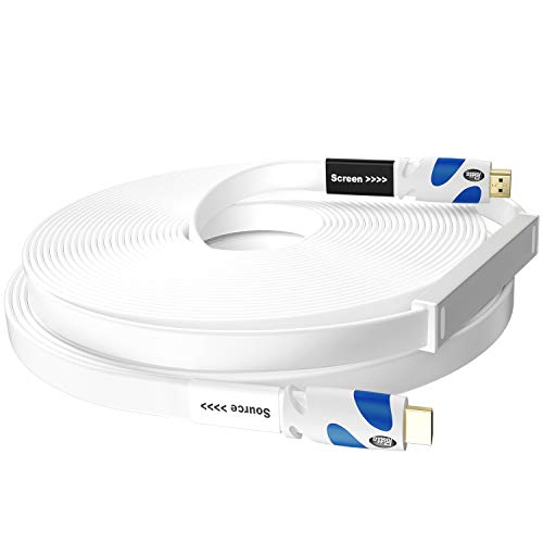 Пошта Рамен HDMI Кабел 100 Стапки Рамен HDMI 2.0 Кабел Со Вградена Поддршка ЗА Засилување НА Сигналот 4K, 3D, 1080P, Етернет И Аудио Враќање-Бело-Сино