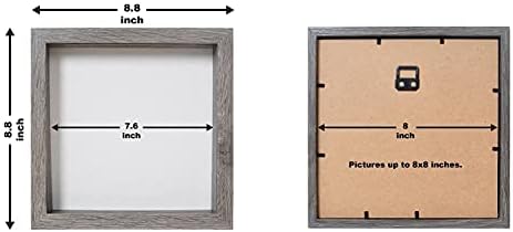 Нечинеци 8x8 рамка за кутии за сенка во сива боја со меко постелнина и реално стакло, кутија за приказ на кутија за сенка за да висат фотографии,