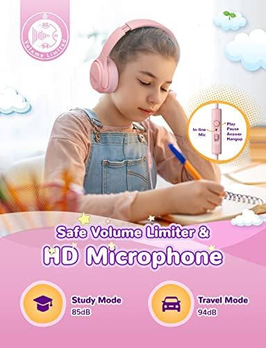 Слушалки за Bluetooth слушалки на Bth02 Bluetooth & Smiley Kids, стерео звук, прилагодлива лента за глава, слушалки за деца со преклопување