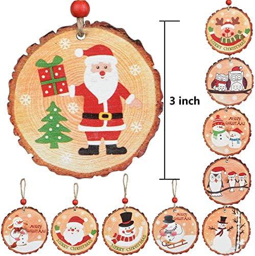 Lvydec 10 парчиња дрвени украси за Божиќ, 3 инчи украси со кружни дрвја со Божиќно тематско сликарство за украсување на новогодишна