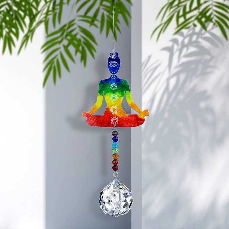 Чакра заздравува кристал призма сончаница со виножито јога медитација фигура статуа извалкани стаклени мониста за прозорец градина
