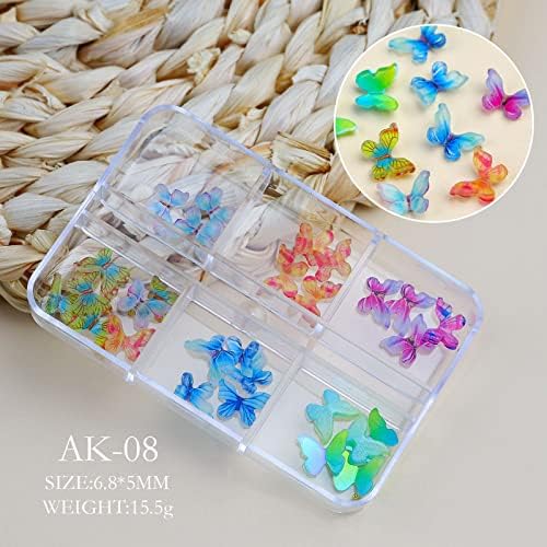 Zkavzet Светло менување на 3Д украси за уметност на ноктите за пеперутка, 2 кутии украси за уметност од пеперутка за нокти, про