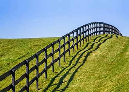 Белеко 10x8ft ткаенина коњска фарма за позадина Студен фарма дрвена ограда линија пролетна пасиште зелена трева коњ ранч позадина