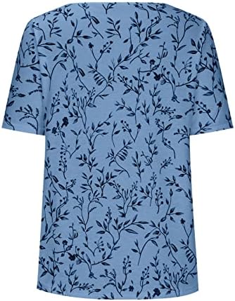 Женски обични летни врвови трендовски цветни печатени плетени копчиња маица V вратот случајна лабава туника маичка блузи