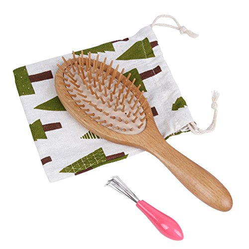 Wecoola дрвена четка за коса е четки од дрво со дрвени влакната можат да го стимулираат скалпот за да му помогнат на масажата на