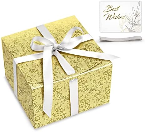 Кутии за подароци за злато од бумлон 10 пакувања 6x6x4 инчи, водоотпорна кутија за подароци за хартија со капаци за подароци, деверуша