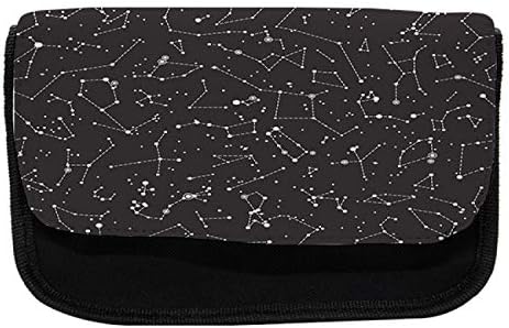 Зачудувачки случај на молив за астрологија, хороскоп на соstвездија, торба со молив со ткаенини со двоен патент, 8,5 x 5,5, црно -бело