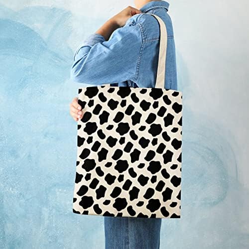 Крава шема симпатична платна торба естетска гроздобер чанта чанта чанта за еднократна употреба торба за купување со рачки