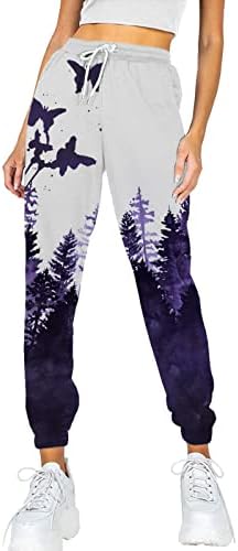 Миашуи печатени панталони за жени кои се обидени жени со џеб панталони, печатени удобни памучни панталони со памук со високи половини