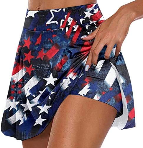 4 -ти јули тениски здолништа со шорцеви за жени со високи половини плетени проточни голф -голф 2 во 1 американски знаме мини здолниште