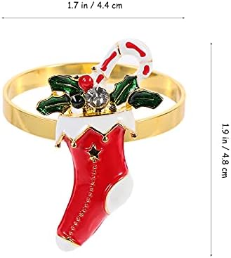 Весемон 4 парчиња Божиќна салфетка прстени со божиќни чорапи нараквици Снежен човек бонбони трска шема метални салфетки во салдо -салфетки за