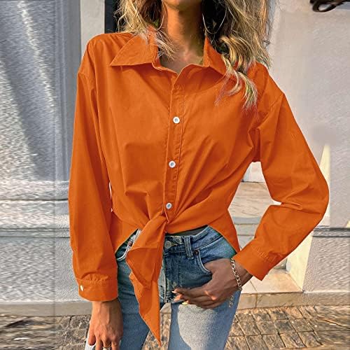 Копчиња надолу кошули за жени, елегантен печатен лапел со една гради долга кошула тенок вклопува маици со долги ракави на врвовите