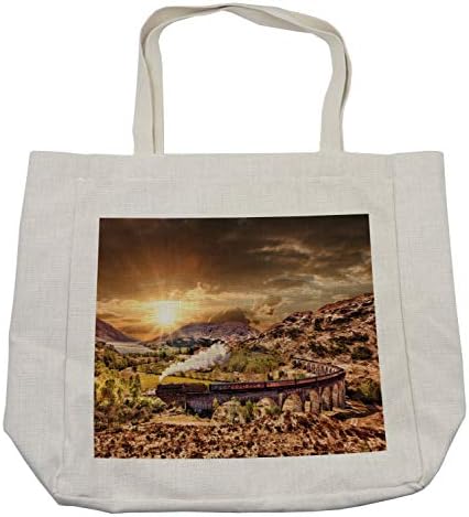Торба за шопинг на Волшебник Амбесон, Волшебник Експрес Познат воз пејзаж Гленфинан железнички вијадукт Шкотска зајдисонце, еко-пријателска