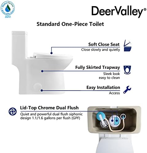 Deervalley DV-1F52508 Симетрија Едно парче тоалет, двојно испирање 1.1/1,6 GPF издолжена стандарден тоалет за бања, тоалети со удобна висина