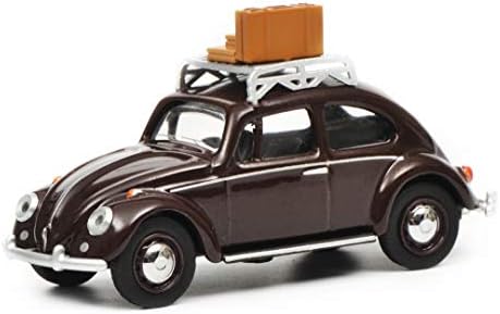 Schuco 452017000 VW Beetle со решетката за покривот и багажниот модел автомобил 1:64 темно црвена црна боја