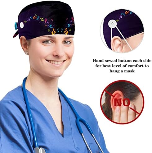 Muooum Medical Caps Прилагодливо работно капаче со копчиња и лак за коса Неверојатна музичка музичка нота