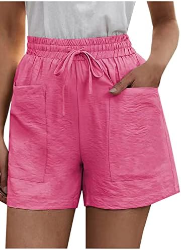Женски шорцеви летни обични памучни постелнини за леза еластична половината лабава шорцеви причинско -последична плажа Бермуда