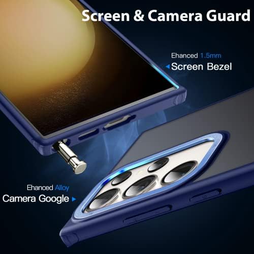 Оклоп Мат За Samsung Galaxy S23 Ултра Случај Со Подигната Легура за Заштита На Камерата, Проѕирен Капак Отпорен На Удари Од Воено Одделение,
