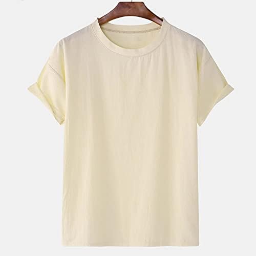 Менс редовно вклопување маица со кратки ракави, обична кул тркалезна врата цврста боја врвна мода лабава удобна блуза